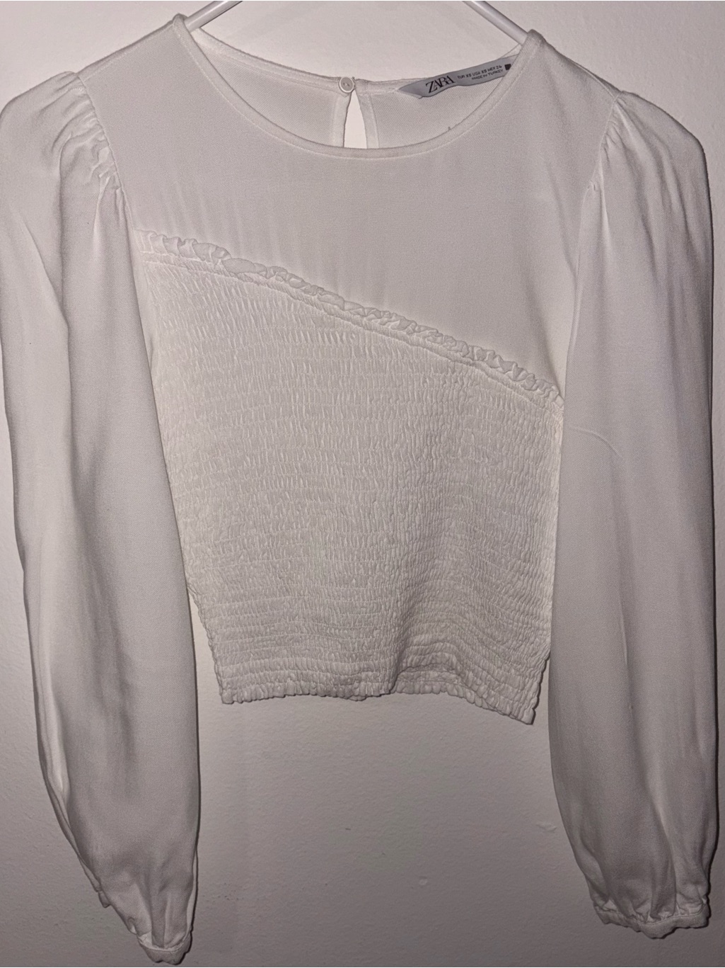 Zara White Smocked Panel Long-Sleeve Blouse - Size Xs - Used
